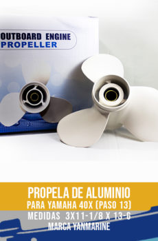 Propela de aluminio para Yamaha 40X medidas 3X11-1/8 X 13G